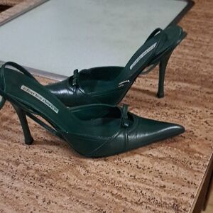 Charles David Leather Green Slingback Heels